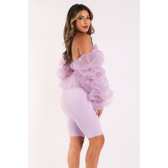 Women's Sexy Organza Sleeve Detailed Top and Matching Shorts 2 Piece Set holiday - Picture 11 of 12
